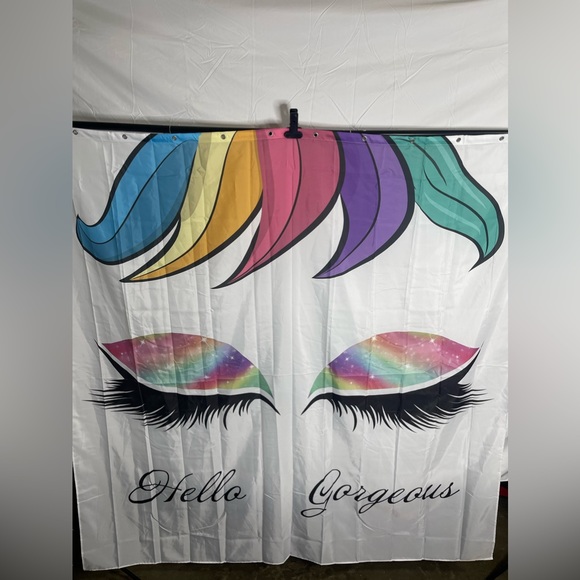 Rainbow Hello Gorgeous Unicorn Eyelash Photo Backdrop 6x6ft - Picture 2 of 2